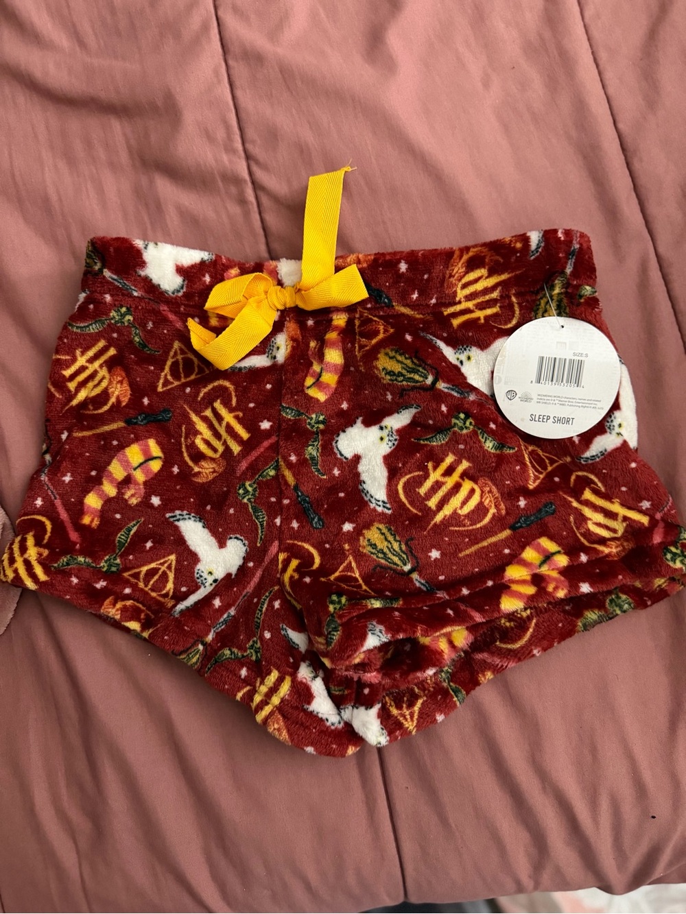 Cozy Red Printed Women's Sleep Shorts with Yellow Drawstring
